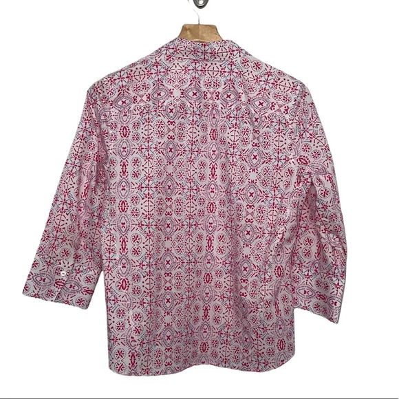 Foxcroft NYC Women's Non-Iron Stretch Pink Blue Shirt Size Medium - Picture 2 of 7